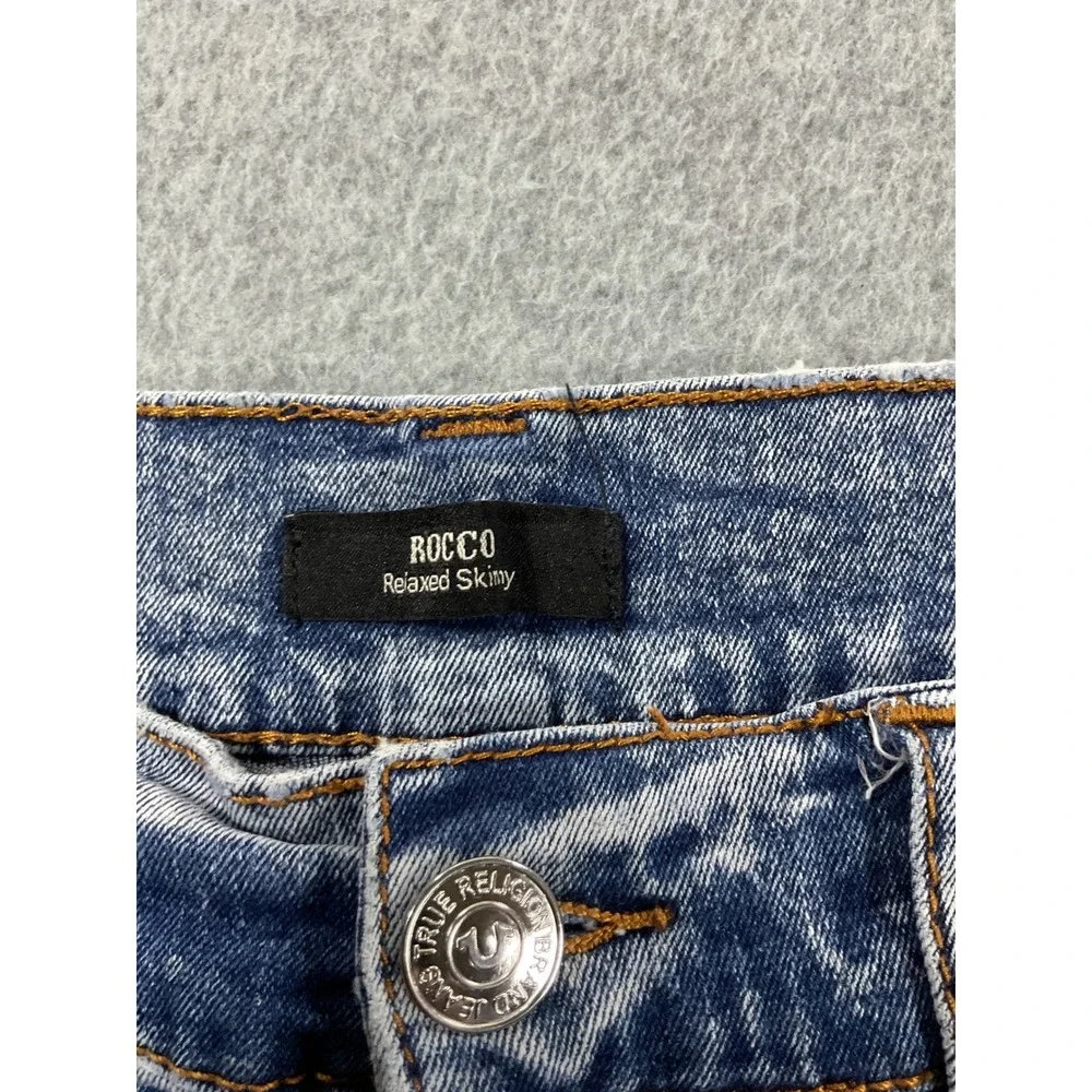 True Religion Rocco Relaxed Skinny Denim Mens 34 Blue Acid Wash Cut Off 1127
